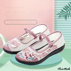 Olivia Mark - Beijing Cloth Shoes Network: Casual Slip-Resistant Single Shoes with Anti-Skid Sole Summer Walking Shoes With Round Toe, White Round Toe Walking Shoes For Summer, Casual Pink Walking Shoes With Round Toe, White Non-slip Walking Shoes For Spring, Slip-on Non-slip Walking Shoes With Round Toe, Spring Breathable Walking Shoes With Closed Toe, Spring Closed Toe Canvas Shoes, Pink Walking Shoes With Rubber Sole And Round Toe, Non-slip Canvas Shoes With Round Toe For Summer