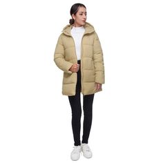 Stay warm and chic with our Rokka&Rolla Women's Long Coat Puffer Jacket. This coat features a sleek, quilted design with a flattering silhouette, perfect for braving the cold in comfort. Its lightweight, insulated material ensures superior warmth without bulk. With a hood, deep pockets, and a full-length zipper, this puffer coat combines practicality with elegance, making it an essential addition to your winter wardrobe. Cream Quilted Puffer Jacket For Winter, Winter Cream Quilted Puffer Jacket, Quilted Cream Puffer Jacket For Winter, Trendy Beige Puffer Jacket With Padded Collar, Trendy Quilted Beige Outerwear, Trendy Beige Quilted Outerwear, Fitted Beige Puffer Jacket For Winter, Hooded Quilted Beige Outerwear, Beige Hooded Quilted Outerwear