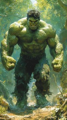 the incredible hulk is standing in the woods