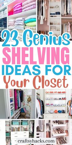 an organized closet with lots of clothes and other items in it, including shelves for shoes