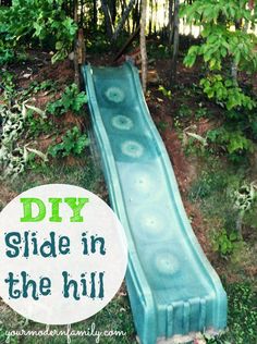 an inflatable slide with the words diy slide in the hill