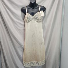 Nwt And A Rare Find! Pit To Pit: 17in Pit To Hem: 32in Adjustable Straps Tag Size 32l Vintage Slip Dress For Wedding Night, Vintage Cream Slip Dress, Sheer Vintage Slip Dress, Fitted Beige Sleepwear With Lace Trim, Beige Fitted Sleepwear With Lace Trim, Vintage Sheer Slip Dress, Vintage Lace Trim Slip Dress For Night, Fitted Sheer Cream Nightgown, Vintage Fitted Nightgown