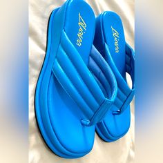 Bought From Miss Lola Website Blue Leather Thong Sandals In Size 5.5 New W/O Tags Or Box Blue Platform Sandals For Vacation, Blue Sandals With Cushioned Footbed And Single Toe Strap, Blue Platform Sandals For Summer, Blue Summer Sandals For Pool, Blue Sandals For Pool In Spring, Blue Sandals For Pool In Spring Season, Blue Sandals For Pool Use In Spring Season, Spring Pool Blue Sandals, Blue Flip Flops For Spring Pool Season