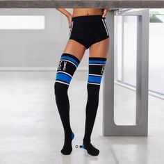 New With Tags In Factory Poly Seal Bag Size: Xs/S Color: Black Caviar / Sky High Blue Keep It Original In Our Classix Thigh-High Socks, Featuring A Knit Body With "Savage X" And "Fenty" Logos Along The Thigh Bands. Thigh High Contrast Color Stripe Motif Along Top Knit "Savage X" Logo On Left Sock Knit "Fenty" Logo On Right Sock Comes In Matchbook Packaging Body: 47% Cotton, 45% Polyester, 6% Elastane, 2% Nylon Hand Wash Cold Water, Lay Flat To Dry Imported Color May Vary Slightly Due To Monitor Black Knee-high Socks For Streetwear, Fitted Black Sports Hosiery, Trendy Black Over-the-knee Stockings, Trendy Over-the-knee Black Stockings, Sporty Stretch Knee-high Hosiery, Black Thigh High Leg Warmers For Streetwear, Black Thigh-high Leg Warmers For Streetwear, Black Stretch Socks For Streetwear, Black Stretch Hosiery For Sports