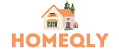 a house with trees and the words homely written in orange on top of it