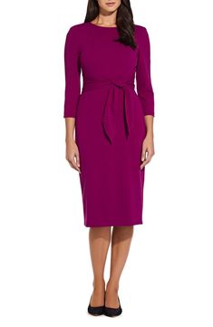 Womens Sheath Dress, Tie Front Dress, Patchwork Skirt, Short Cocktail Dress, Adrianna Papell Dresses, Wild Berry, Stretch Crepe, Dress Shapes, Business Dresses