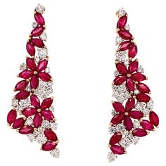 Luxury Red Pear-shaped Jewelry, Red Pear-shaped Earrings For Formal Occasions, Formal Red Pear-shaped Earrings, Formal Ruby Gemstone Diamond Earrings, Ruby Gemstone Diamond Earrings For Formal Occasions, Red Diamond Drop Earrings, Red Diamond Drop Earrings For Formal Events, Red Diamond Drop Earrings For Formal Occasions, Red Diamond Earrings In Fine Jewelry Style