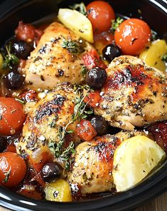 chicken, tomatoes and olives in a slow cooker