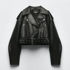 Lapel Collar Jacket With Long Sleeves And Epaulettes. Front Metal Zip Pockets. Self-Belt With Metal Buckle. Front Zip Closure. Base Fabric 86% Polyester 14% Cotton Leather Jacket With Belt, Short Leather Jacket, Leather Short, Short Jacket, Vintage Style, Zara, Leather Jacket, Leather