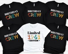 four birthday crew shirts with the number one on them