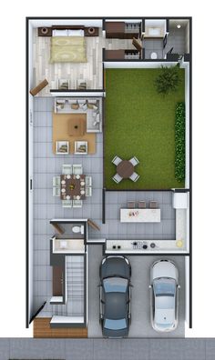 an overhead view of a two bedroom house