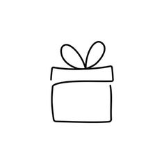 a black and white drawing of a gift box with a bow on it's top