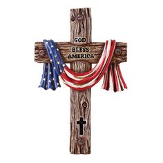 a cross with an american flag on it and the words god, jesus, america