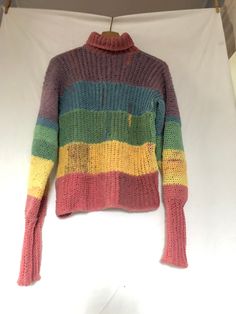 All cotton, handmade, rainbow striped sweater. Warm, flexible and comfortable- easy to wash, easy to pair. Fits many sizes with long sleeves that can cuff and a boxy gently cropped shape. Rainbow Sweater, Striped Sweater, Rainbow Stripes, Stripe Sweater, Sweater Outfits, Gender Neutral, Fashion Inspo, Adult Outfits, Long Sleeves