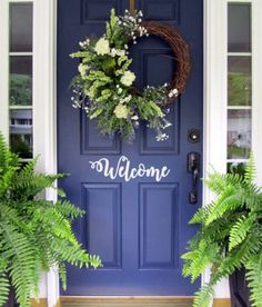 Greet your visitors with a friendly hello! Easy to apply and remove, but made sturdy with professional grade outdoor vinyl. Adding a little something extra to your front door is a great way to jazz up your space and get a new look easily. I change mine out seasonally and for special occasions! About this Decal Size - 21" wide by 5.5" high This listing is for a permanent, high quality (and super cute!) They are rain, fade, snow and wind resistant and will stick to just about any surface such as wood, glass, metal, plastic, etc. Get creative with them! Put them on your fridge, your washer, and dryer or anywhere you fancy a creative accent piece!  We can make just about any word, shape, phrase or font you could want, just ask! I can also do custom colors that do not appear in this listing.  A Farmhouse Front Porch Decor, Hello Door Decal, Front Door Decal, Blue Front Door, Welcome Signs Front Door, Farmhouse Front Door, Front Yard Design, Farmhouse Front Porches, Country Cottage Decor