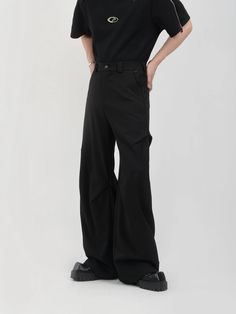 Experience the perfect blend of style and comfort with our Wide Leg Belted Trousers, featuring a pleated detail for a sophisticated edge. 

Crafted from a high-quality blend of polyurethane elastic fiber and a touch of polyethylene, these trousers offer a gentle stretch for all-day ease. The subtle pleated front adds a refined touch to the relaxed, loose silhouette, while the solid black hue ensures versatility. A belted waistband lends a tailored look and additional styling options for an effor Formal Baggy Wide-leg Bottoms, Formal Baggy Full-length Pants, Formal Full-length Baggy Pants, Modern Relaxed Fit Bottoms For Formal Occasions, Modern Pleated Pants For Business Casual, Pleated Bottoms For Workwear, Pleated Long Pants For Workwear, Modern Baggy Pants For Workwear, Modern Tailored Wide Leg Bottoms