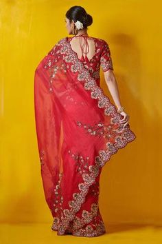 Shop for Rishi and Soujit Silk Organza Embroidered Saree for Women Online at Aza Fashions Saree Red, Saree For Women, Embroidered Saree, Luxury Sale, Red Saree, Embroidered Neckline, Silk Organza, Red Silk, Cut Work