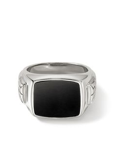 sterling silver polished finish signet band embossed detail to the sides hand-carved black onyx stone Normal everyday use and external agents may reduce the lustre of gemstones and gold surfaces. To maintain, use specific, non-abrasive products specially meant for cleaning jewellery. All products are handcrafted. Onyx Signet Ring, Balenciaga Speed, Silver Signet Ring, Black Onyx Stone, John Hardy, Fine Jewelry Bracelets, Fine Watches, Onyx Stone, Fine Rings