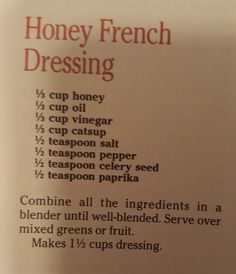 a recipe book with instructions on how to make honey french dressing