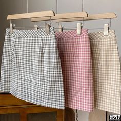 Fisdy - Striped Checkered Academy Skirt - Half-Length Pencil A-Line Skirt Style Pencil Skirt, A Line Cut, Plaid Pencil Skirt, Wrap Around Skirt, College Style, Elegant Skirt, Plaid Mini Skirt, Plaid Skirt, College Fashion