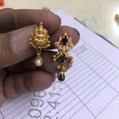 Laxmi Devi Earrings Gold Studs, Nallapusalu Earrings, Black Beads Earrings Indian Gold, Black Beads Ear Rings Gold, Gold Earrings For Kids, Simple Gold Earrings, Gold Jewels Design, Black Beads Mangalsutra Design, New Gold Jewellery Designs