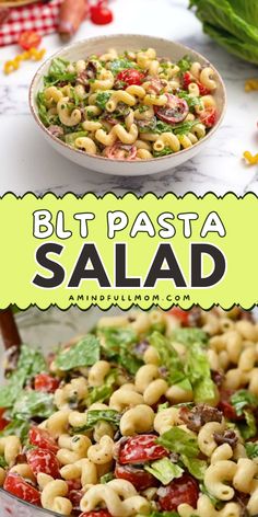 This BLT Pasta Salad is a summer salad recipe that tastes like the classic BLT sandwich! Made with bacon, tomatoes, lettuce, tender pasta, and creamy dressing. Add this salad recipe to your 4th of July food ideas! July 4th Pasta Salad, Blt Pasta Salad Recipe, 4th Of July Food Ideas, July Food Ideas, Classic Blt Sandwich, Blt Pasta Salad, Cold Salad Recipes, Blt Pasta