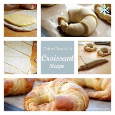 the collage shows different types of croissants