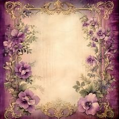 an ornate frame with purple flowers on it