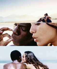 two different pictures with one man kissing the other woman's forehead and another showing her face