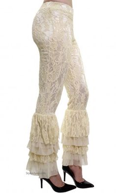 Lacey Victorian Lace Palazzo Pants, Leggings In Buttercream Victorian Fashion Aesthetic, Lace Palazzo Pants, Victorian Pants, Sacred Threads, Lace Leggings, Clothes Vintage, Lace Pants, Victorian Lace, Cute Pants