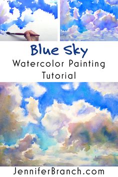 blue sky watercolor painting with text overlay