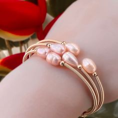 Eono Pearl Wrap Bracelet Adjustable Rose Gold Pearl Beaded Bracelets, Hawaiian Language, Hard Time, Pink Bracelet, Copper Wire, One Size Fits All, Wrap Bracelet, Freshwater Pearls, Gold Plate