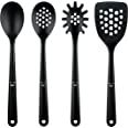 three black spatulas with holes on them are next to a $ 5 value credit card