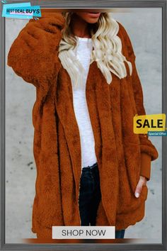 Casual Warm Plush Mid-length Coat Brown Plush Lined Outerwear For Cold Weather, Brown Faux Fur Coat For Cold Weather, Brown Long-sleeved Parka For Cold Weather, Brown Plush-lined Outerwear For Cold Weather, Blue Army, Casual Outerwear, Unique Designers, Casual Jacket, Outerwear Women