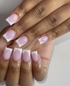 Pink And White French Tip Nails Short, White Pink French Tip Nails, Pink White French Tip Nails, Pink Nails With White Tips, Pink And White French Tip Nails