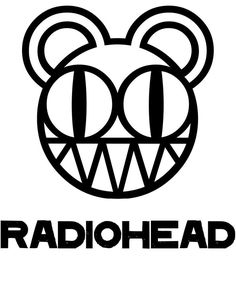 the radiohead logo is shown in black and white with an image of a bear's head