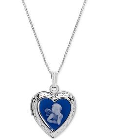 A touch of the divine, a winsome angel graces this charming resin cameo-style locket necklace enhanced with an engraved design. Cameo Locket, Macys Jewelry, Angel Jewelry, Photo Locket Necklace, Engraved Design, Silver Lockets, Necklaces Jewelry, Heart Locket, Mens Gift Sets