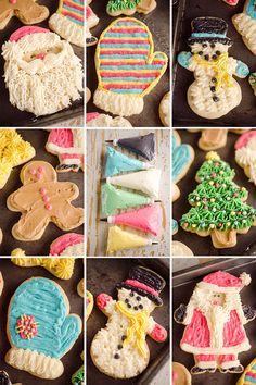 several pictures of decorated cookies in different shapes and sizes