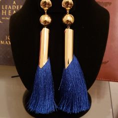 Blue Tassel Earrings Blue Tassel Drop Earrings, Blue Dangle Earrings With Latkans, Blue Drop Earrings With Latkans, Blue Latkan Drop Earrings, Elegant Blue Fringe Jewelry, Blue Dangle Tassel Earrings With Fringe, Trendy Blue Tassel Drop Earrings, Blue Fringe Drop Earrings, Elegant Blue Tassel Earrings