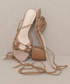 The Celia Brown | Knotted Lace Up Heel Chunky Twists, Lace Up Block Heel, Baby Memory Book, Lace Heels, Wrap Heels, Real Leather Jacket, Boot Accessories, Heel Sandal, Lace Up Heels