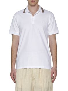 ->cotton, 100% Designer Cotton Polo Shirt With Short Sleeves, Designer Cotton Polo Shirt For Summer, Designer Collared Cotton Top, Designer Fitted Cotton Tops, Luxury Fitted Cotton Tops, Designer Cotton Top With Polo Collar, Luxury Fitted Cotton Top, Designer Cotton Polo Shirt, Luxury Short Sleeve Cotton Shirt