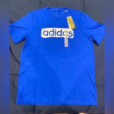 Royal Blue Adidas Shirt, Never Worn. Adidas Blue Sporty Shirt, Sporty Adidas Blue Shirt, Adidas Blue Tops With Logo Print, Blue Adidas T-shirt For Summer, Adidas Blue T-shirt For Summer, Adidas Blue Short Sleeve T-shirt, Adidas Shirt Mens, Lakers Shirt, Adidas Camo