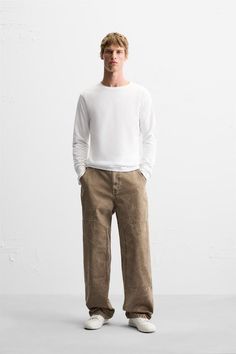 WASHED EFFECT SEAMED PANTS - Brown | ZARA United States Fall Cotton Cargo Trousers, Utility Cotton Straight Leg Jeans, Zara Tapered Leg Jeans, Cotton Tapered Leg Cargo Jeans For Fall, Tapered Leg Cotton Cargo Jeans For Fall, Fall Season Cotton Cargo Jeans With Tapered Leg, Zara Tapered Leg Cotton Jeans, Zara Jeans Relaxed Fit Straight Leg, Zara Relaxed Fit Bottoms For Everyday