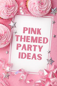 pink themed party ideas with cupcakes and ribbons