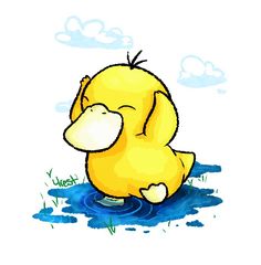 a drawing of a yellow duck in the water