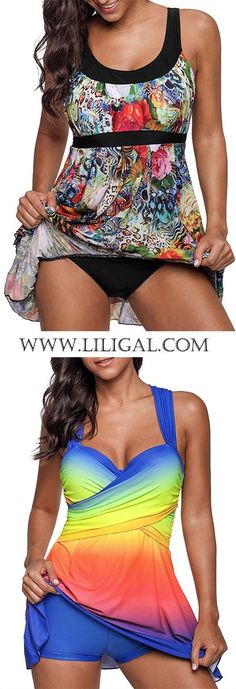 Definitely, it's very important to prepare a cute swimsuit for summer. These  swimdress must be a good choice for you. So, tell me which one you prefer, the layered colorful print one piece swimdress or the raibow swimdress and shorts?   #liligal #swimwear #swimsuit Printed Swimdress, High Waisted Bikinis, Shop Bikinis, Swimsuits One Piece, Flattering Swimsuits