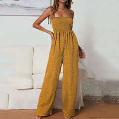 Polka Dot Printed Overalls Beach Jumpsuit, Tube Top Romper, Trendy Overalls, High Waist Jumpsuit, Beach Jumpsuits, Jumpsuit Wide Leg, Cheap Jumpsuits, Polka Dot Jumpsuit, Loose Jumpsuit