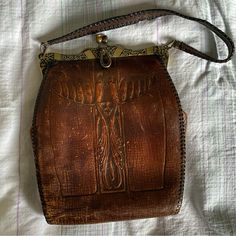 Vintage Antique Art Nouveau Purse Made Of Genuine Leather From 1920 Has Small Damage Inside Bag #Art #Bag #Vintage #Antique #Leather #Coastalgrandma #Western #Coastalcowgirl Bag Art, Leather Artisan, Vintage Leather Bag, Inside Bag, Leather Art, Art Bag, Bag Vintage, Antique Art, Leather Working