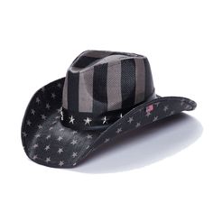 The TX-722 hat from the Saddleback Collection is crafted with genuine Toyo Straw and genuine leather band, featuring star pins for a classic western look. The black and white American flag design, shapeable wired brim, and 3.5 inch brim make this hat the perfect accessory for a stylish and patriotic look. American Flag Pin, American Flag Design, Canvas Flats, Flag Pins, Western Look, Western Hats, Flag Design, Wide Brimmed, Leather Band