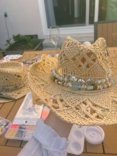 #coastal #coastalstyle #coastalcowgirl #coastalgrandaughter #cowgirl #cowgirlaesthetic #cowgirlhat #coastalcowboy #beading #crafting #summercraft #diy #summer #summervibes #summeraesthetic #beach Christine Core, Bachelorette Trip, Diy Summer, Diy Hat, Bach Party